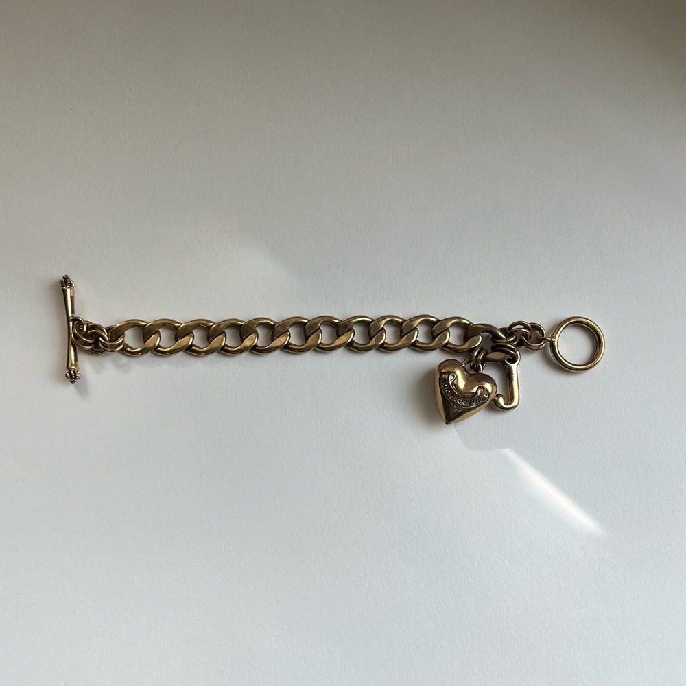 Vintage Y2K Juicy Couture Starter Charm Bracelet w/ Puffy Heart & dangly J
